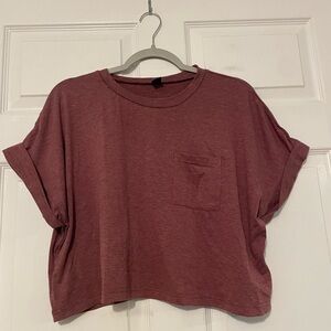 Crop Soft T-Shirt with Front Pocket & Cuff Sleeves